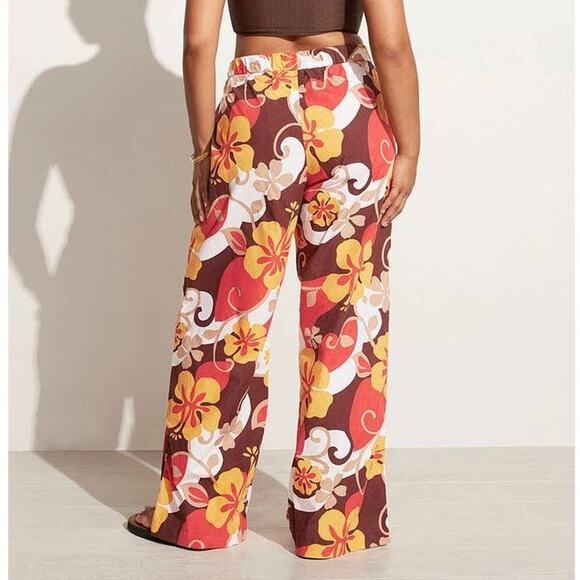 NWT Faithfull the Brand Celvia Ulani Floral Print Cotton Pant Sz. 2 Brown White - Picture 6 of 15